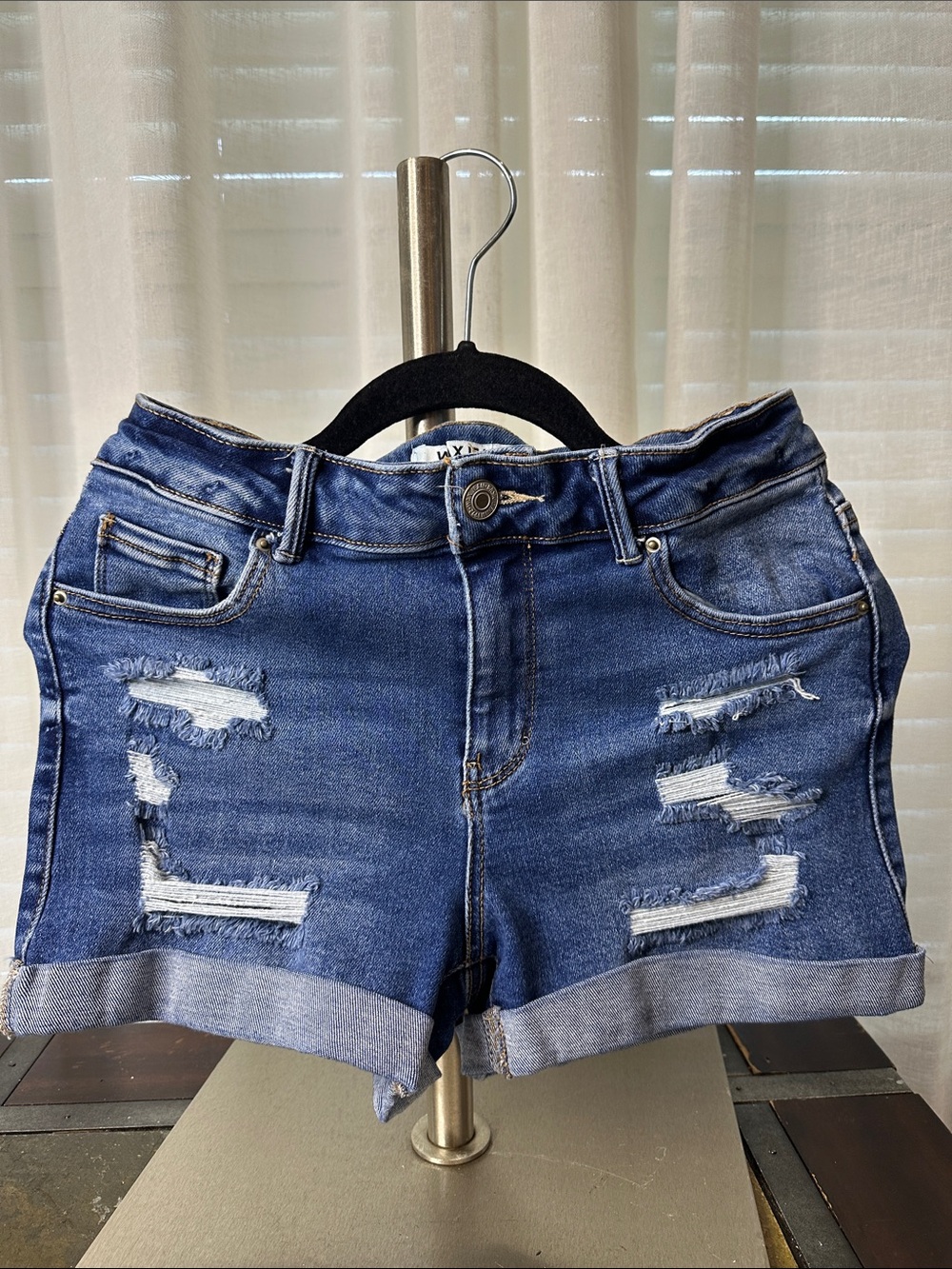 Women’s Mid‑Rise Distressed Denim Jean Shorts - Blue